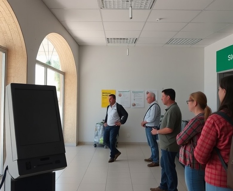 Antes — Terminal fuera de servicio en horario de alta demanda: la espera se traslada a la caja.